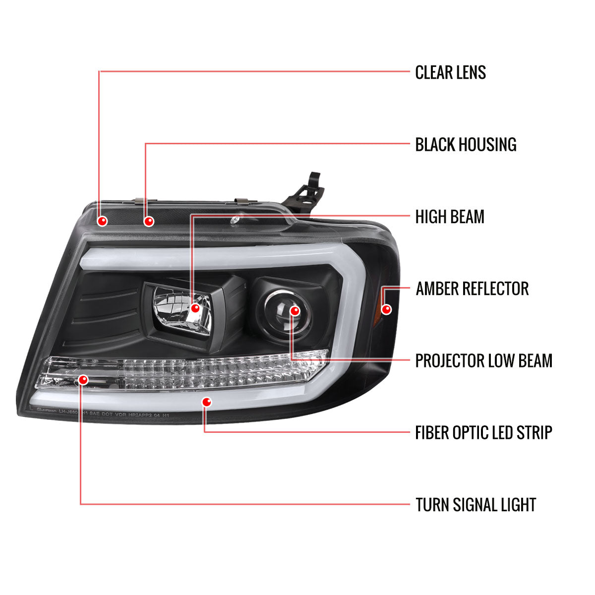 2004-2008 Ford F-150/ 2006-2008 Lincoln Mark LT LED C-Bar Projector Headlights (Matte Black Housing/Clear Lens)