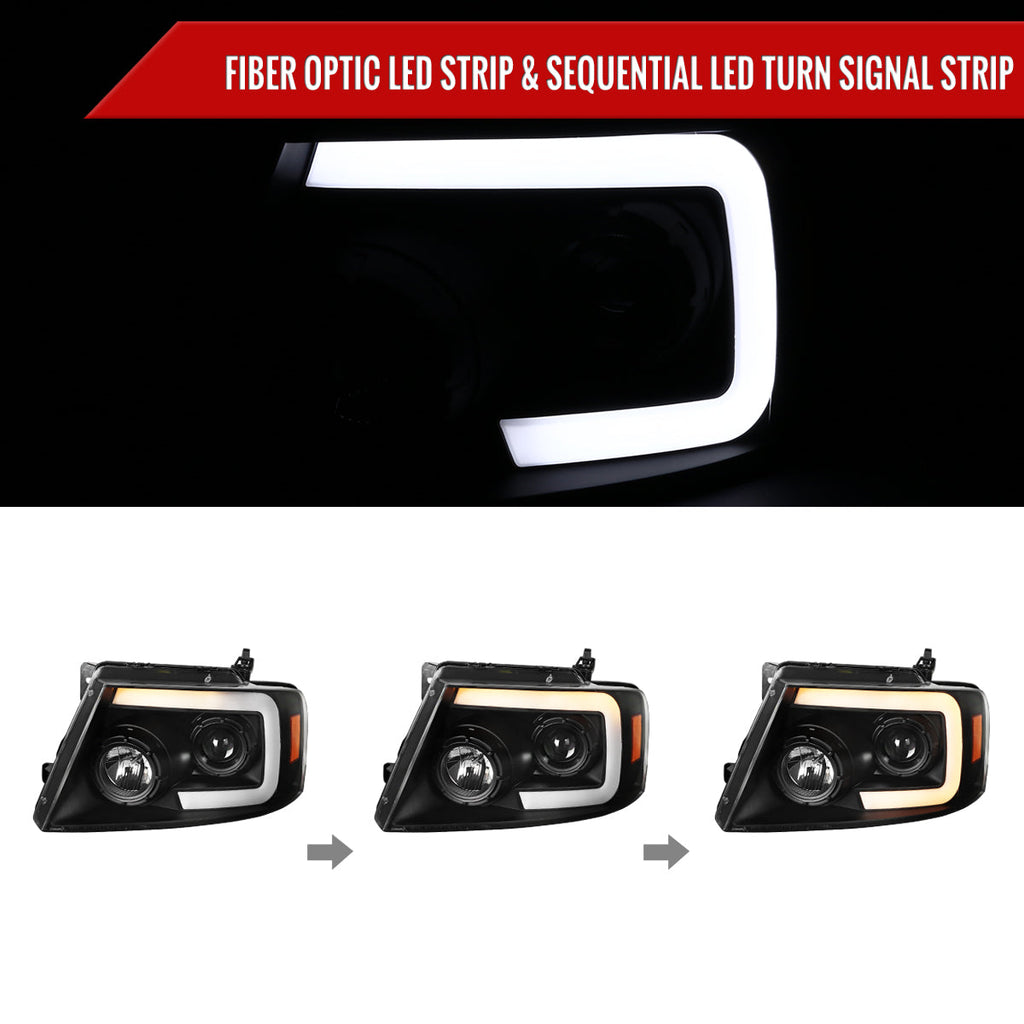2004-2008 Ford F-150/ 2006-2008 Lincoln Mark LT Switchback Sequential LED C-Bar Projector Headlights (Matte Black Housing/Clear Lens)
