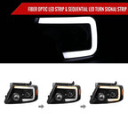 2004-2008 Ford F-150/ 2006-2008 Lincoln Mark LT Switchback Sequential LED C-Bar Projector Headlights (Matte Black Housing/Clear Lens)