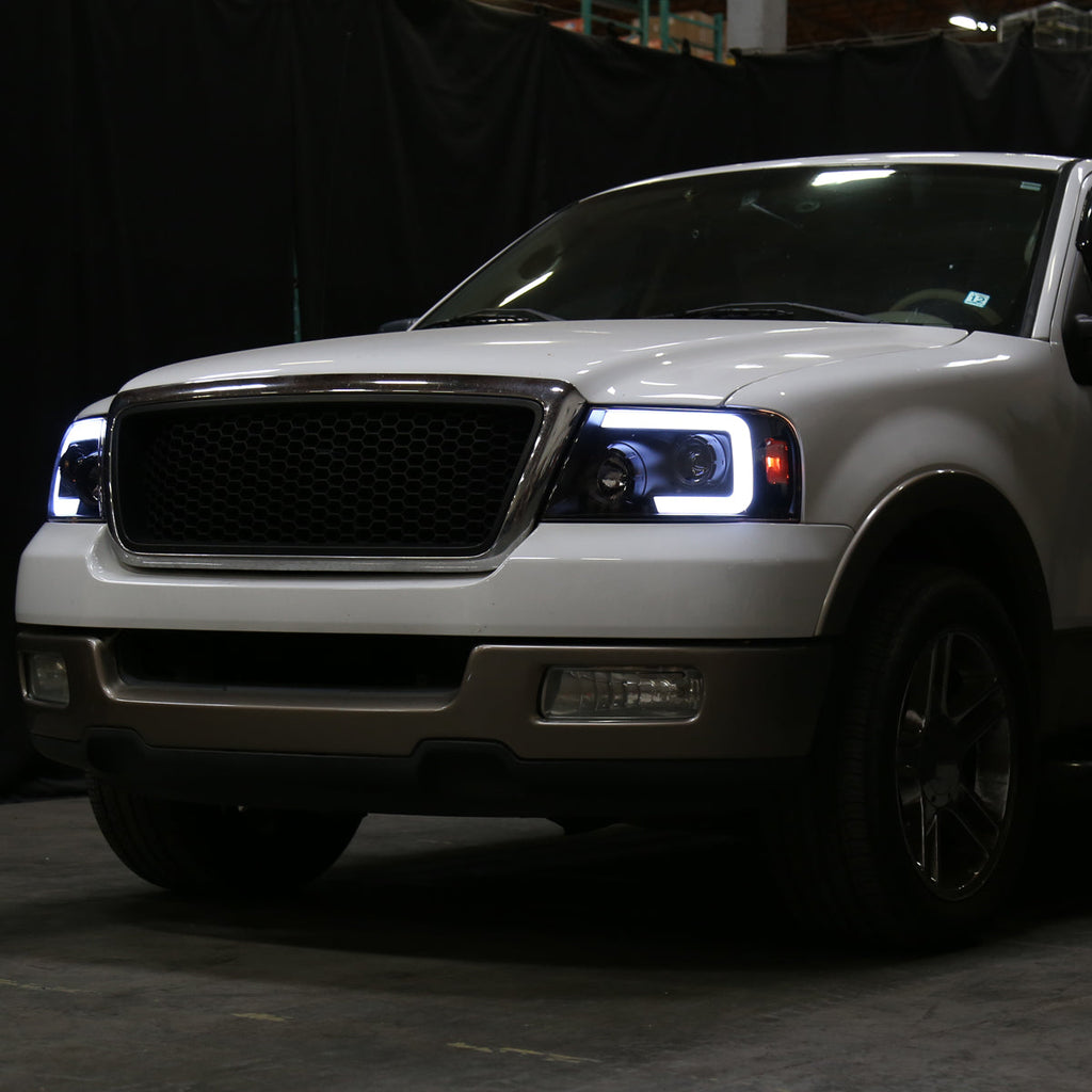 2004-2008 Ford F-150/ 2006-2008 Lincoln Mark LT Switchback Sequential LED C-Bar Projector Headlights (Matte Black Housing/Clear Lens)