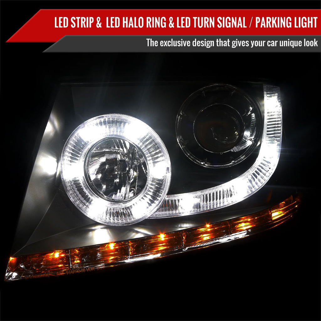2004-2008 Ford F-150/ 2006-2008 Lincoln Mark LT Halo Projector Headlights w/ SMD LED Light Strip & LED Turn Signal Lights (Matte Black Housing/Clear Lens)