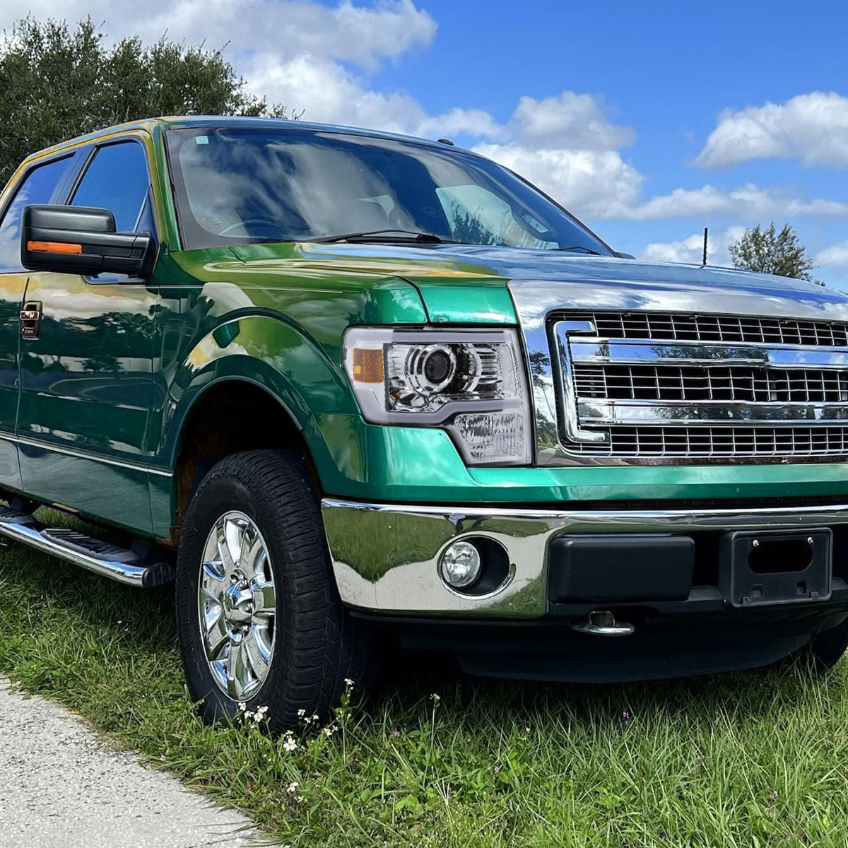 2009-2014 Ford F-150 LED Strip Projector Headlights (Chrome Housing/Clear Lens)