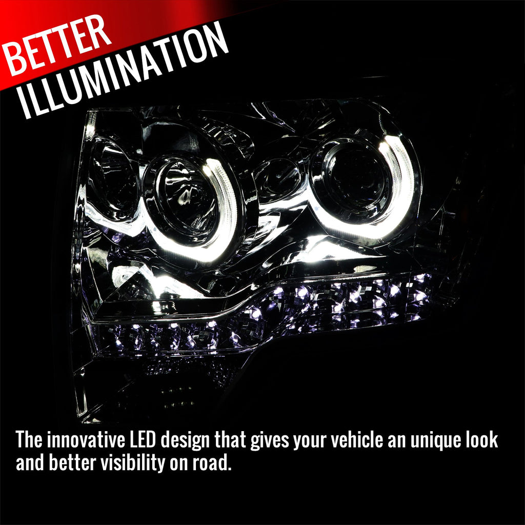 2009-2014 Ford F-150 Dual U-Ring Halo Projector Headlights w/ LED Light Strip (Chrome Housing/Clear Lens)