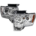 2009-2014 Ford F-150 Dual U-Ring Halo Projector Headlights w/ LED Light Strip (Chrome Housing/Clear Lens)