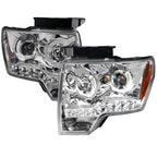 2009-2014 Ford F-150 Dual U-Ring Halo Projector Headlights w/ LED Light Strip (Chrome Housing/Clear Lens)