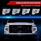 2009-2014 Ford F-150 Switchback Sequential LED Turn Signal Projector Headlights (Chrome Housing/Clear Lens)