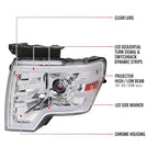 2009-2014 Ford F-150 Switchback Sequential LED Turn Signal Projector Headlights (Chrome Housing/Clear Lens)