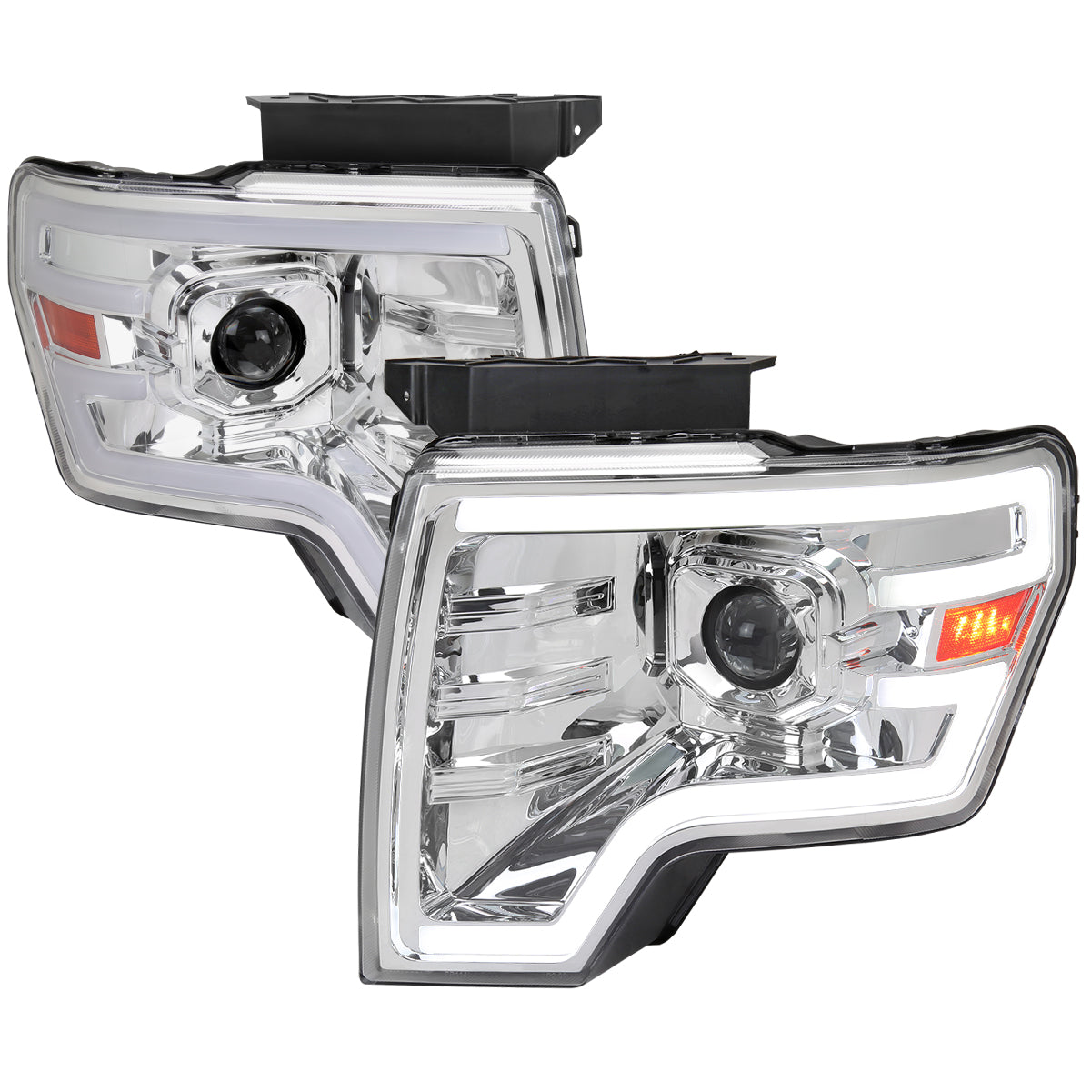 2009-2014 Ford F-150 Switchback Sequential LED Turn Signal Projector Headlights (Chrome Housing/Clear Lens)