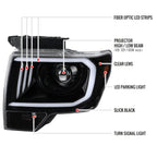2009-2014 Ford F-150 LED C-Bar Projector Headlights (Jet Black Housing/Clear Lens)