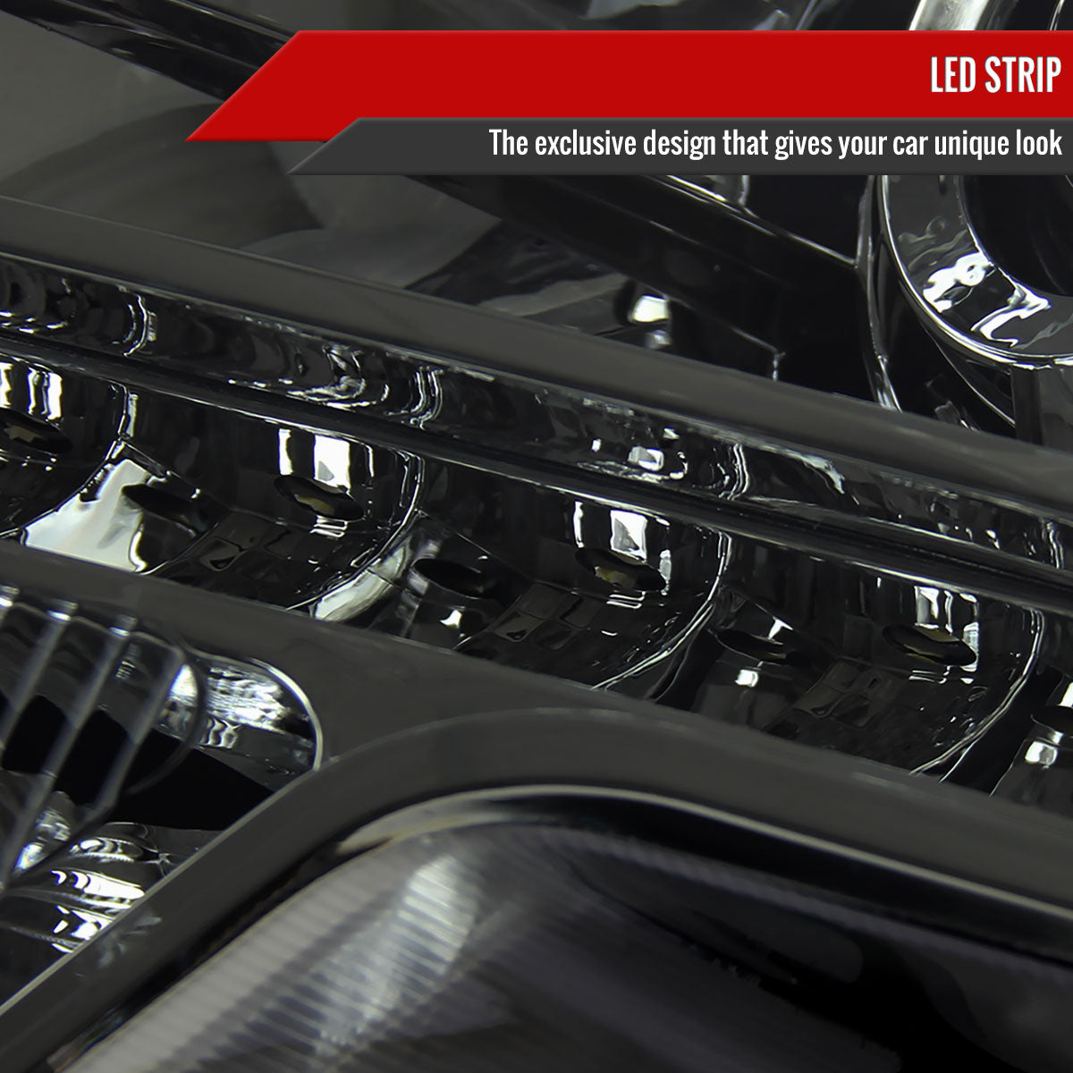 2009-2014 Ford F-150 Projector Headlights w/ LED Light Strip (Chrome Housing/Smoked Lens)