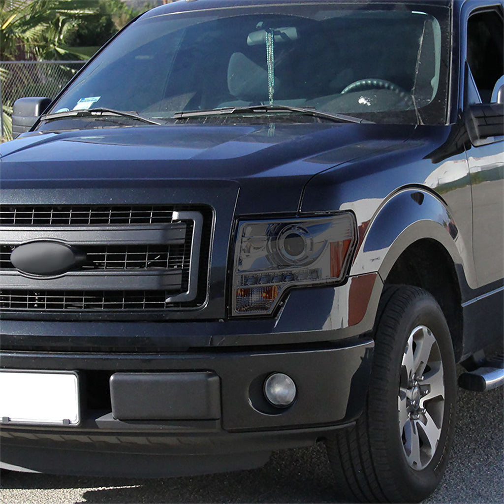 2009-2014 Ford F-150 Projector Headlights w/ LED Light Strip (Chrome Housing/Smoked Lens)