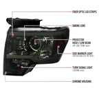 2009-2014 Ford F-150 LED Strip Projector Headlights (Chrome Housing/Smoked Lens)