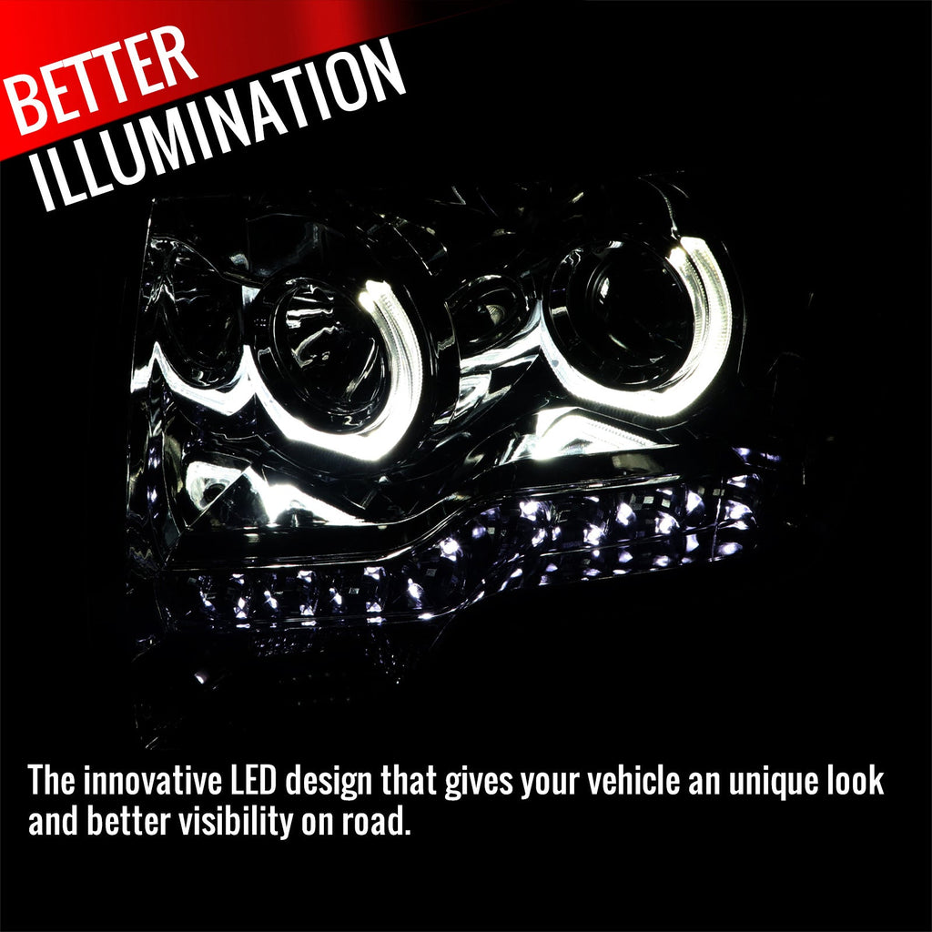 2009-2014 Ford F-150 Dual U-Ring Halo Projector Headlights w/ LED Light Strip (Chrome Housing/Smoked Lens)
