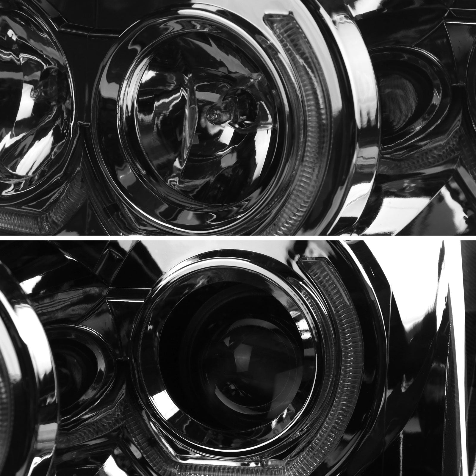 2009-2014 Ford F-150 Dual U-Ring Halo Projector Headlights w/ LED Light Strip (Chrome Housing/Smoked Lens)
