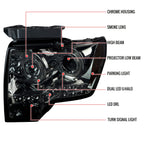 2009-2014 Ford F-150 Dual U-Ring Halo Projector Headlights w/ LED Light Strip (Chrome Housing/Smoked Lens)