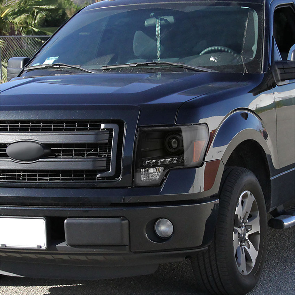 2009-2014 Ford F-150 Projector Headlights w/ LED Light Strip (Matte Black Housing/Clear Lens)
