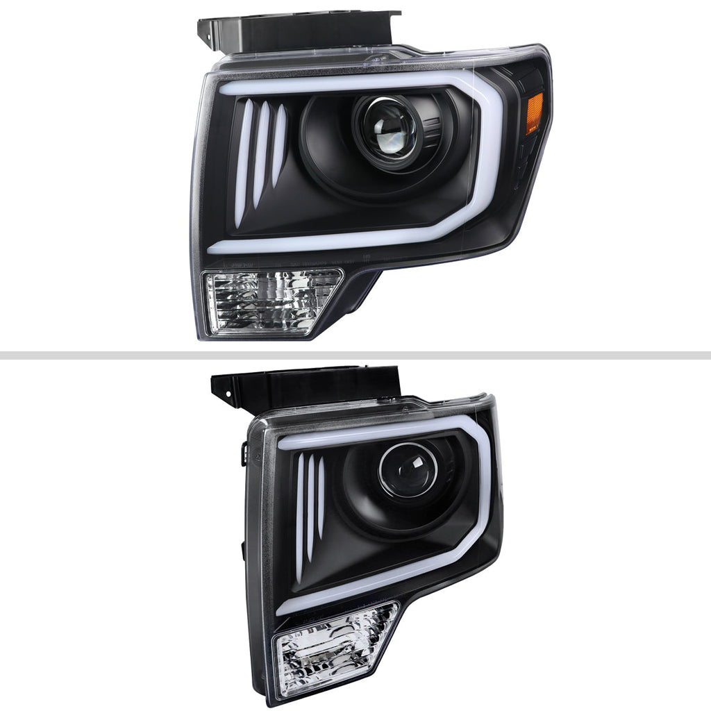 2009-2014 Ford F-150 LED C-Bar Projector Headlights (Matte Black Housing/Clear Lens)