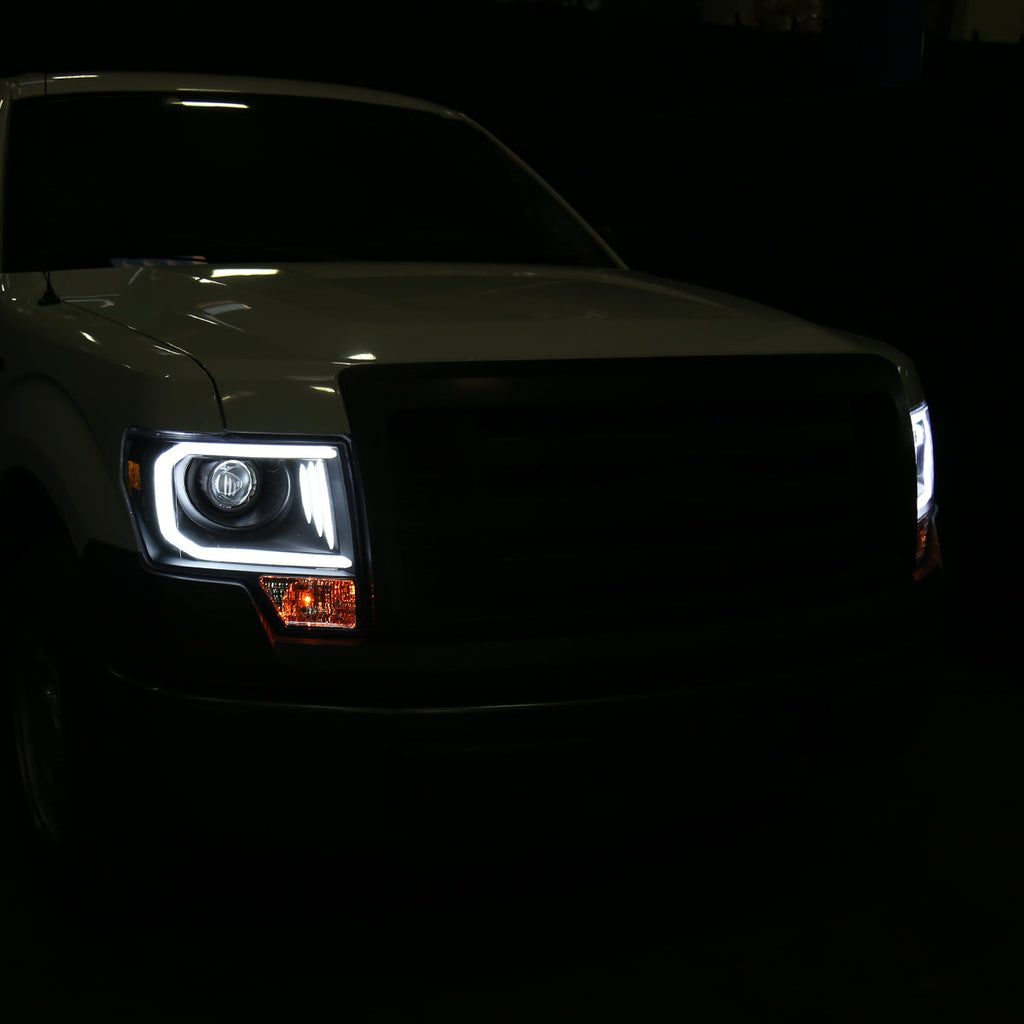 2009-2014 Ford F-150 LED C-Bar Projector Headlights (Matte Black Housing/Clear Lens)