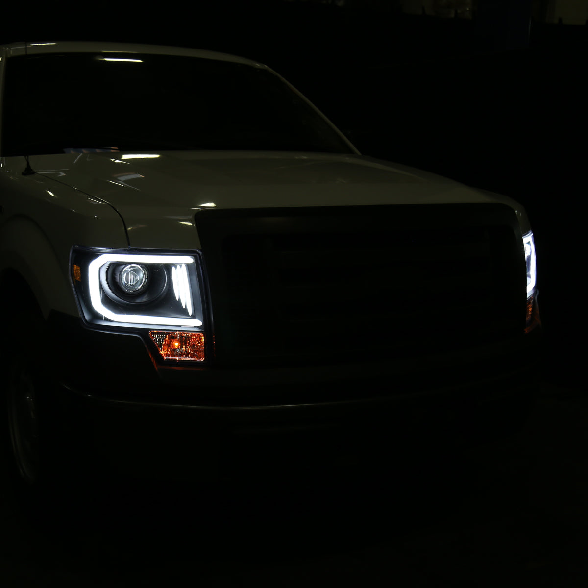 2009-2014 Ford F-150 LED C-Bar Projector Headlights (Matte Black Housing/Clear Lens)