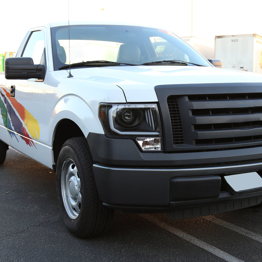 2009-2014 Ford F-150 LED C-Bar Projector Headlights (Matte Black Housing/Clear Lens)