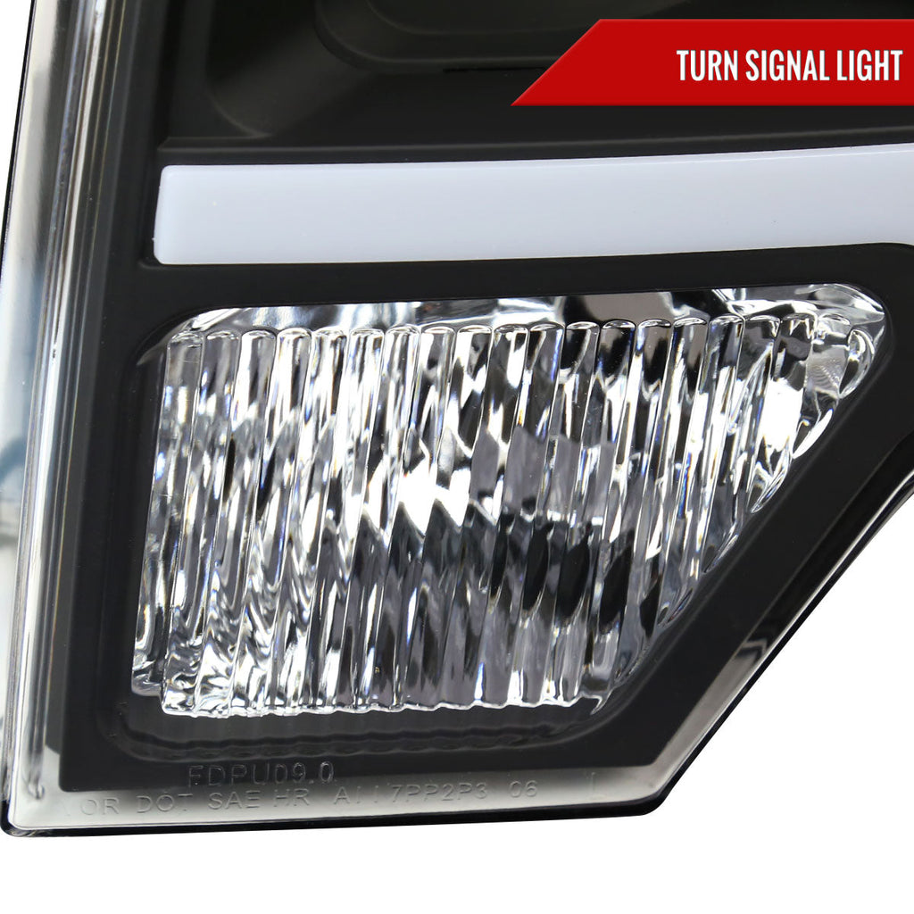 2009-2014 Ford F-150 LED Strip Projector Headlights (Matte Black Housing/Clear Lens)