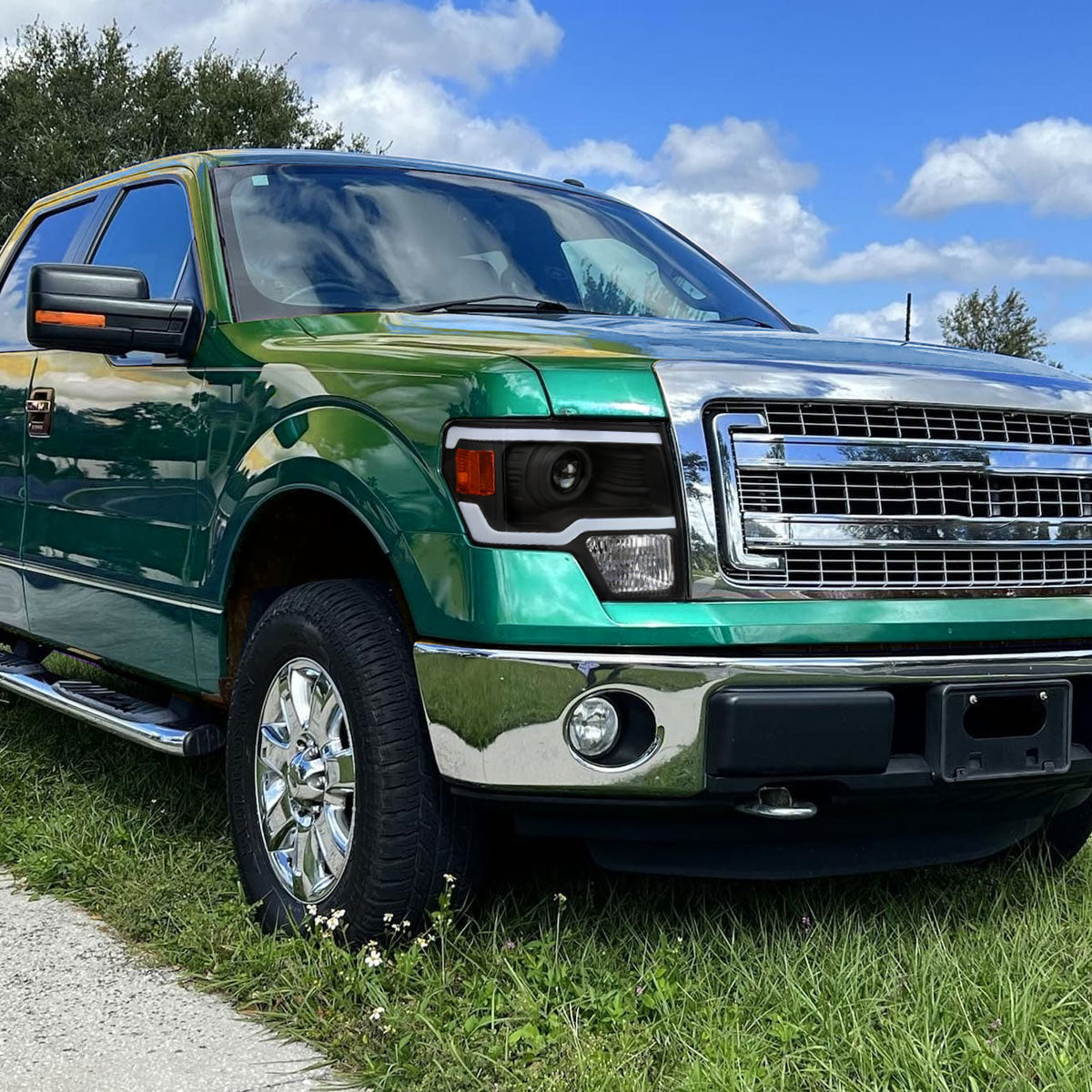 2009-2014 Ford F-150 LED Strip Projector Headlights (Matte Black Housing/Clear Lens)