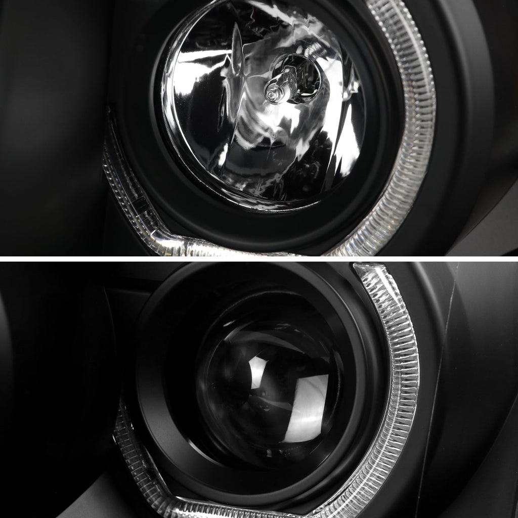 2009-2014 Ford F-150 Dual U-Ring Halo Projector Headlights w/ LED Light Strip (Matte Black Housing/Clear Lens)