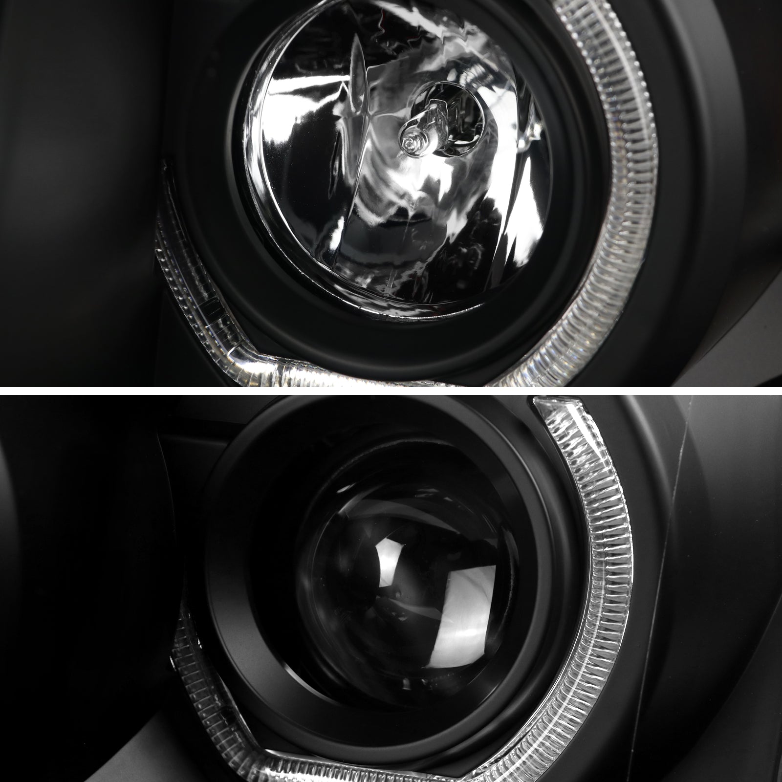 2009-2014 Ford F-150 Dual U-Ring Halo Projector Headlights w/ LED Light Strip (Matte Black Housing/Clear Lens)