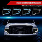 2009-2014 Ford F-150 Switchback Sequential LED Turn Signal Projector Headlights (Matte Black Housing/Smoked Lens)