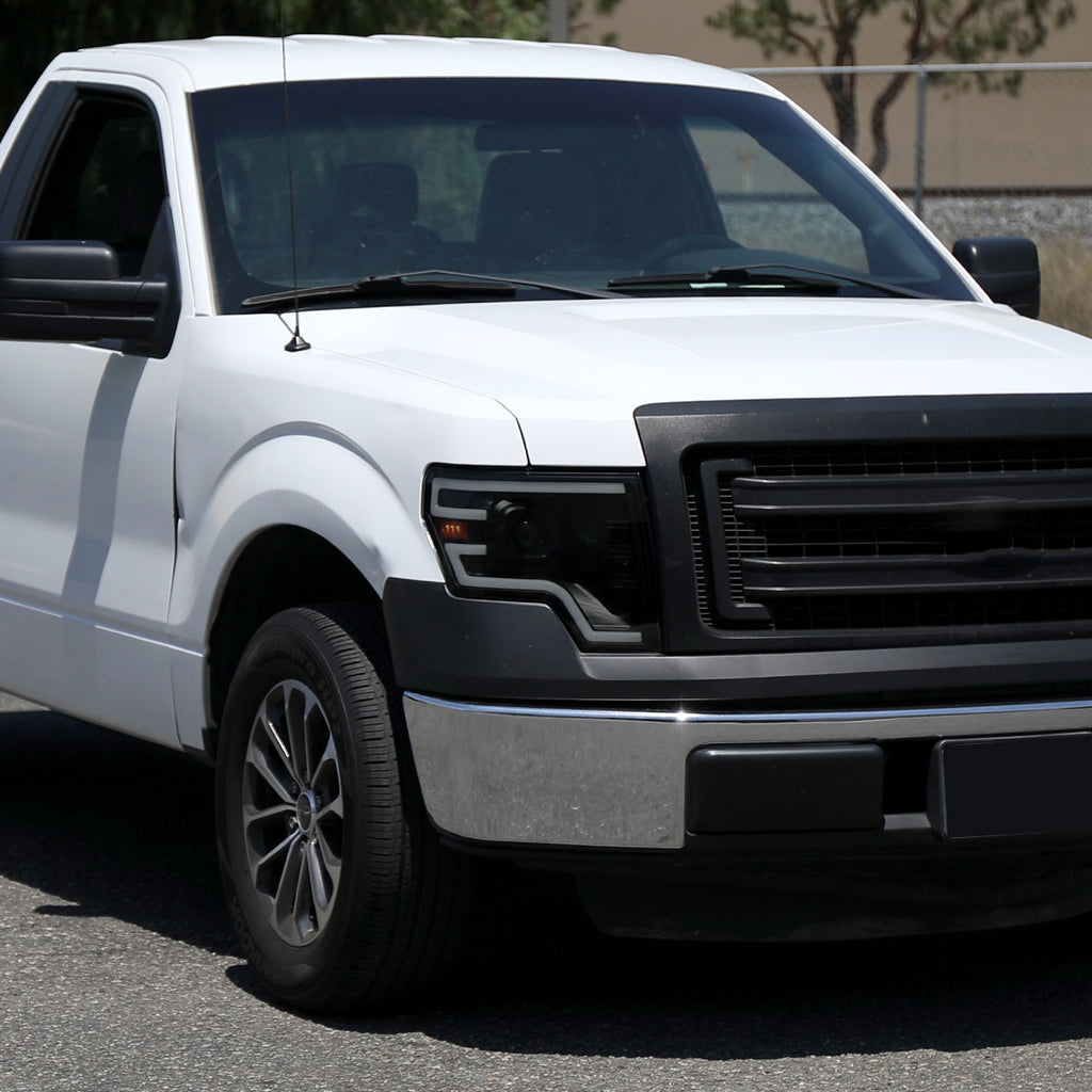 2009-2014 Ford F-150 Switchback Sequential LED Turn Signal Projector Headlights (Matte Black Housing/Smoked Lens)