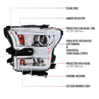 2015-2017 Ford F-150 LED Bar Projector Headlights w/ Switchback Sequential Turn Signals (Chrome Housing / Clear Lens)