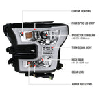2015-2017 Ford F-150 LED Bar Projector Headlights (Chrome Housing/Clear Lens)