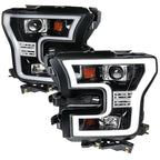 2015-2017 Ford F-150 LED Bar Projector Headlights (Jet Black Housing/Clear Lens)