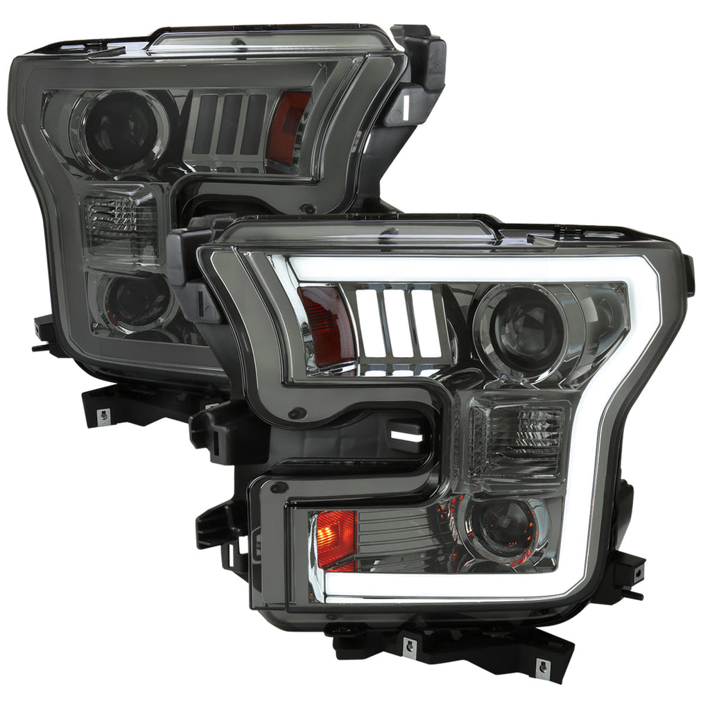 2015-2017 Ford F-150 LED Bar Projector Headlights (Chrome Housing / Smoked Lens)