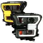 2015-2017 Ford F-150 LED Bar Projector Headlights w/ Switchback Sequential Turn Signals (Chrome Housing / Smoked Lens)