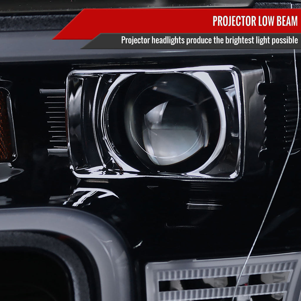 2015-2017 Ford F-150 LED Bar Outline Projector Headlights (Glossy Black Housing/Smoked Lens)