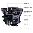 2015-2017 Ford F-150 LED Bar Outline Projector Headlights (Glossy Black Housing/Smoked Lens)