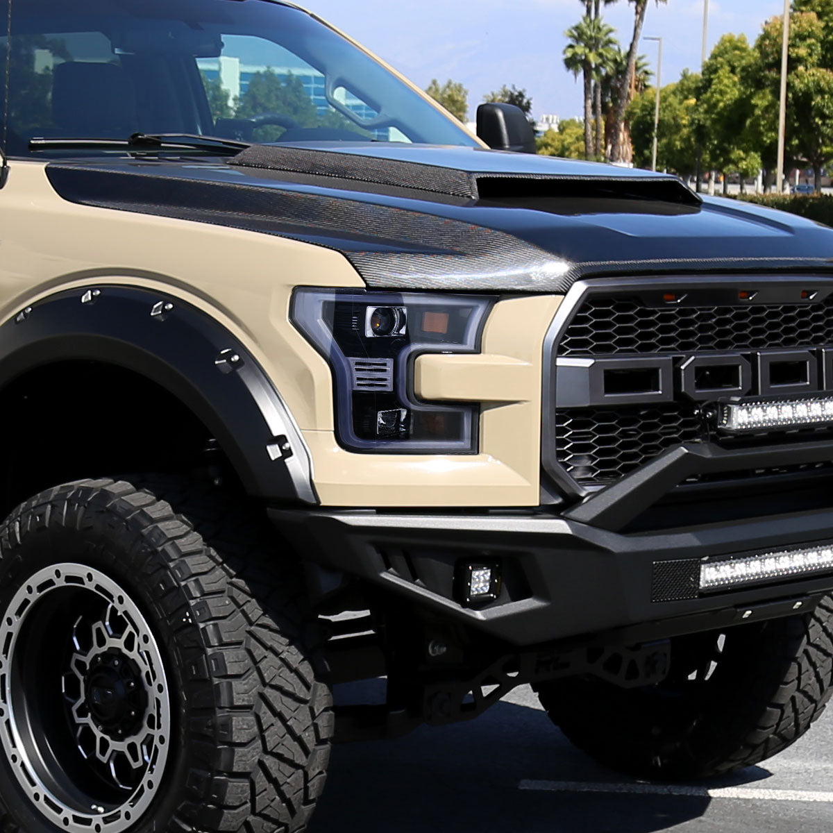 2015-2017 Ford F-150 LED Bar Outline Projector Headlights (Glossy Black Housing/Smoked Lens)