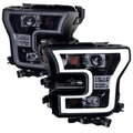 2015-2017 Ford F-150 LED Bar Outline Projector Headlights (Glossy Black Housing/Smoked Lens)