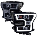 2015-2017 Ford F-150 LED Bar Outline Projector Headlights (Glossy Black Housing/Smoked Lens)