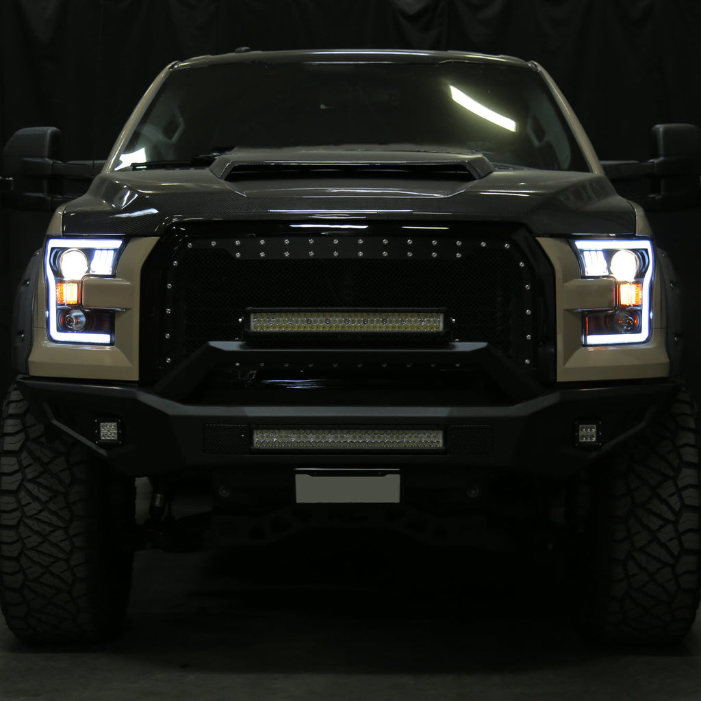 2015-2017 Ford F-150 LED Bar Projector Headlights - RS (Matte Black Housing / Clear Lens)