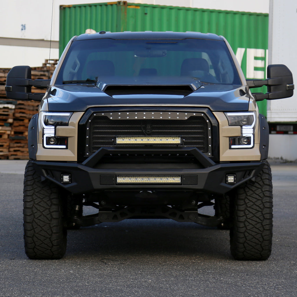 2015-2017 Ford F-150 LED Bar Projector Headlights w/ Switchback Sequential Turn Signals (Black Housing / Clear Lens)