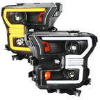 2015-2017 Ford F-150 LED Bar Projector Headlights w/ Switchback Sequential Turn Signals (Black Housing / Clear Lens)
