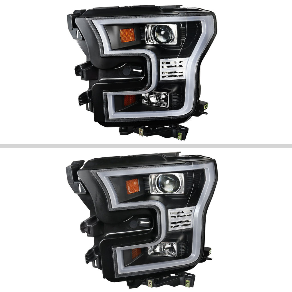 2015-2017 Ford F-150 LED Bar Projector Headlights (Matte Black Housing/Clear Lens)
