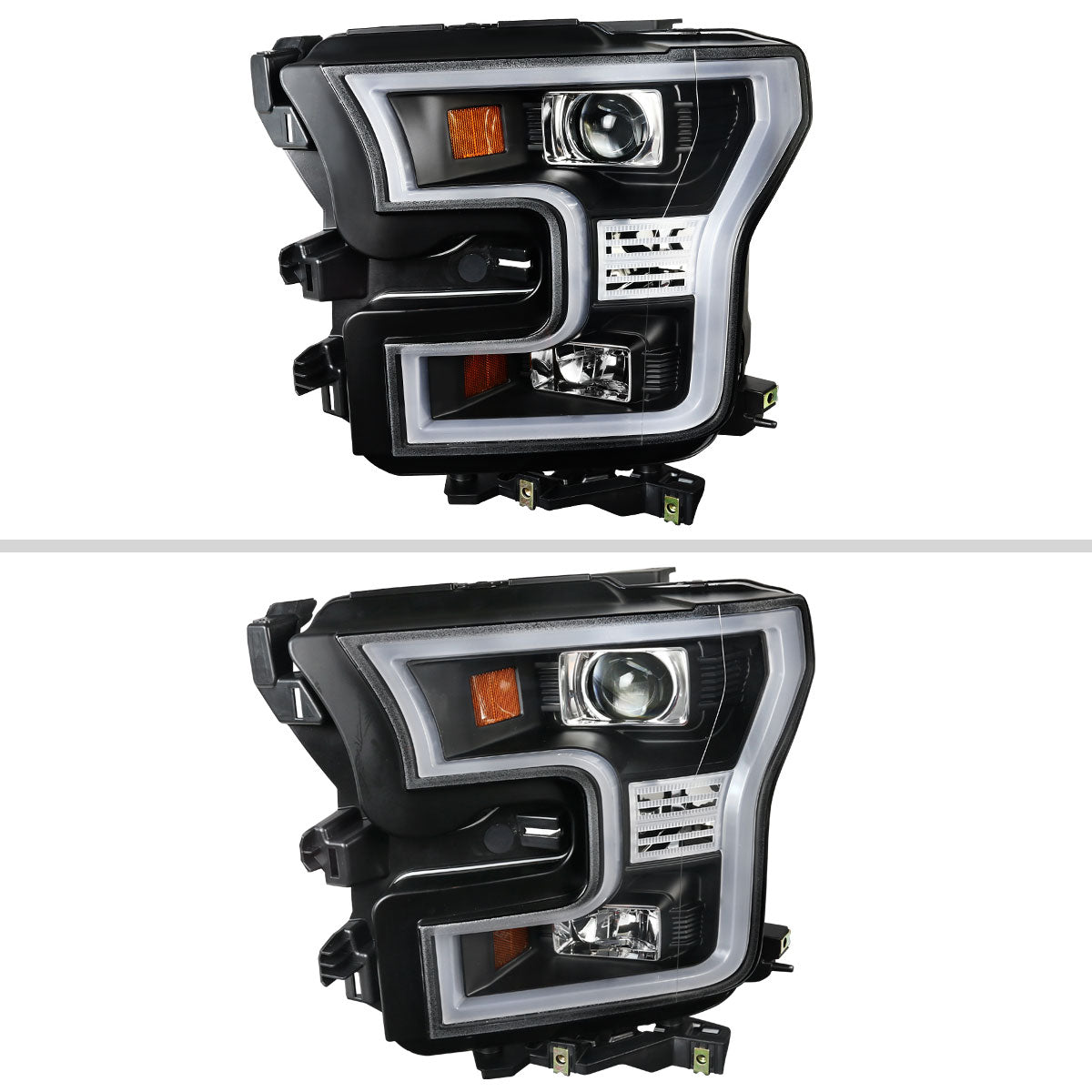 2015-2017 Ford F-150 LED Bar Projector Headlights (Matte Black Housing/Clear Lens)