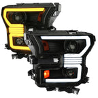 2015-2017 Ford F-150 LED Bar Projector Headlights w/ Switchback Sequential Turn Signals (Black Housing / Smoked Lens)
