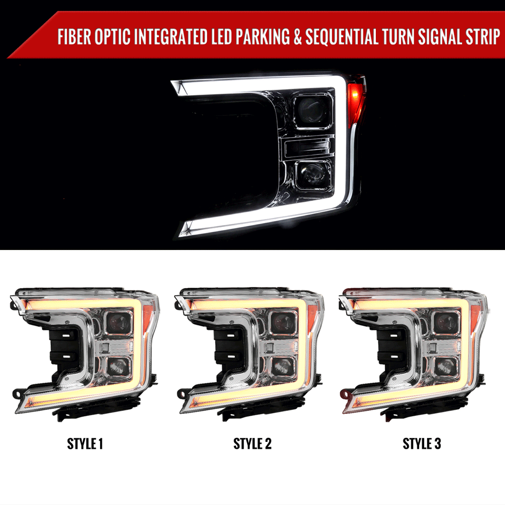 2018-2020 Ford F-150 LED C-Bar Projector Headlights w/ Switchback Sequential Turn Signal Lights (Chrome Housing / Clear Lens)
