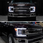 2018-2020 Ford F-150 LED C-Bar Projector Headlights w/ Switchback Sequential Turn Signal Lights (Chrome Housing / Clear Lens)