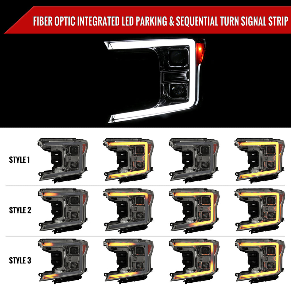 2018-2020 Ford F-150 LED C-Bar Projector Headlights w/ Switchback Sequential Turn Signal Lights (Chrome Housing / Smoked Lens)