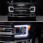 2018-2020 Ford F-150 LED C-Bar Projector Headlights w/ Switchback Sequential Turn Signal Lights (Chrome Housing / Smoked Lens)